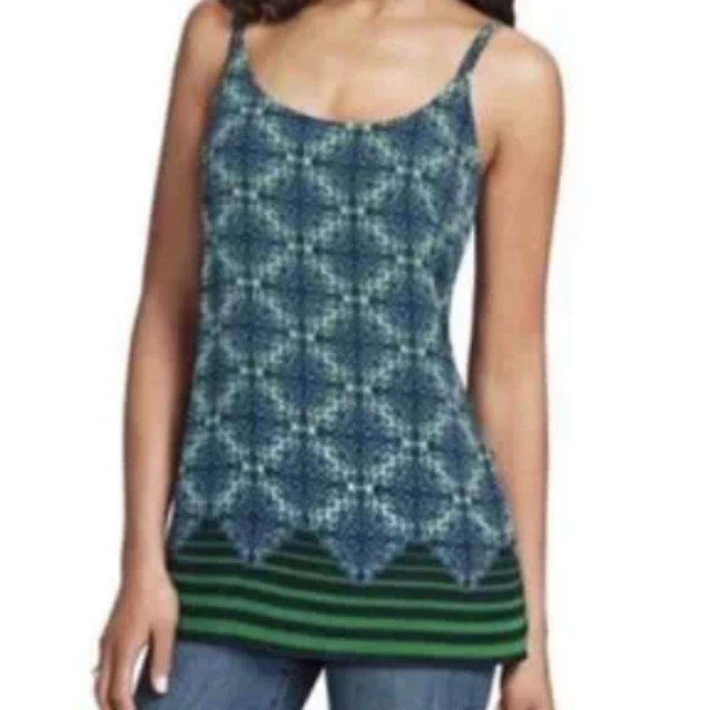 Cabi Blue Tribal Print Cami Green Stripe Style #107 Top Blouse Career XS